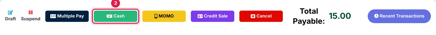 The payment buttons along the bottom of the POS screen